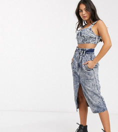Джинсовая юбка миди в стиле 80-х с эффектом кислотной стирки ASOS DESIGN Petite-Синий