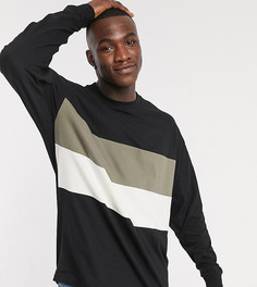 Черный oversized-лонгслив в стиле колор блок из органического хлопка ASOS DESIGN Tall