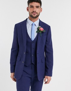 Синий приталенный пиджак с добавлением шерсти и узором "гусиная лапка" ASOS DESIGN wedding