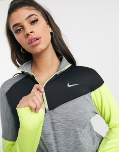 Серо-лаймовый топ с молнией до груди Nike Running-Мульти