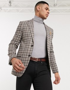 Приталенный блейзер в клетку Burton Menswear-Коричневый