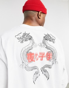 Oversized-футболка с принтом дракона на спине ASOS DESIGN-Белый
