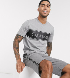 Серая меланжевая футболка с полосками и логотипом Calvin Klein эксклюзивно для ASOS-Серый
