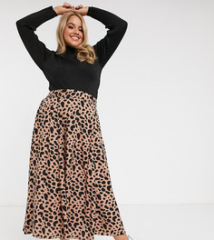 Юбка миди с леопардовым принтом ASOS DESIGN Curve-Мульти