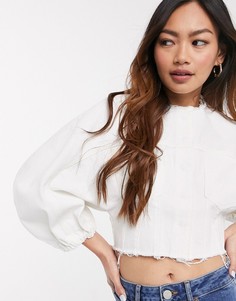Джинсовый топ со швами и объемными рукавами ASOS DESIGN-Кремовый