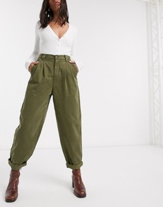 Суженные книзу широкие брюки хаки Topshop-Зеленый