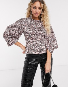 Розовая блузка с леопардовым принтом Topshop-Мульти