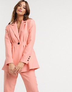 Персиковый пиджак со складками на талии ASOS DESIGN-Розовый