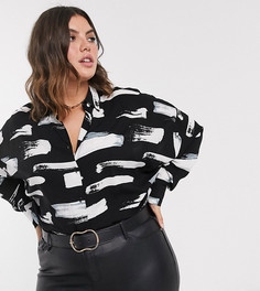 Короткая рубашка с длинными рукавами и принтом ASOS DESIGN Curve-Мульти
