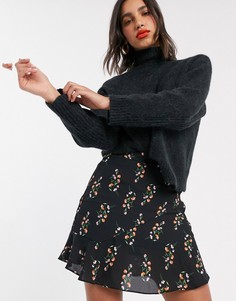 Мини-юбка с цветочным принтом в винтажном стиле Fashion Union-Черный