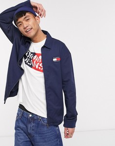 Темно-синяя хлопковая куртка Харрингтон с логотипом-нашивкой Tommy Jeans-Темно-синий