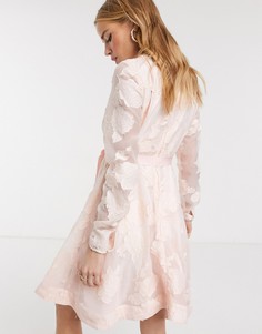 Нюдовое платье мини с воротником-стойкой и поясом Keepsake-Розовый
