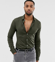 Облегающая рубашка стретч цвета хаки ASOS DESIGN Tall-Зеленый