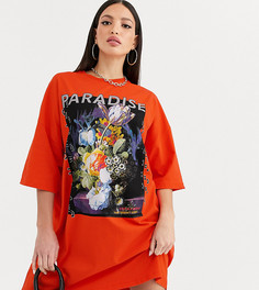 Платье-футболка с принтом "paradise" ASOS DESIGN Tall-Мульти