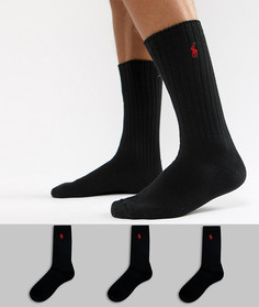 3 пары черных хлопковых носков в рубчик Polo Ralph Lauren-Черный