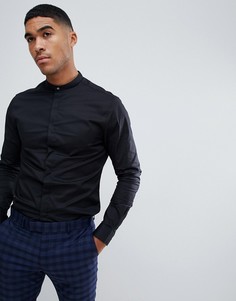 Черная облегающая рубашка стретч с воротником на кнопках ASOS DESIGN-Черный