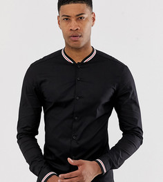 Приталенная рубашка стретч с воротником в рубчик на пуговице ASOS DESIGN Tall-Черный