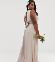 Эксклюзивное бежевое платье макси с бантом на спине TFNC Plus Bridesmaid-Розовый