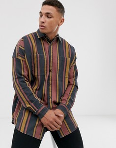 Полосатая oversized-рубашка с длинными рукавами в стиле 90-х ASOS DESIGN-Красный