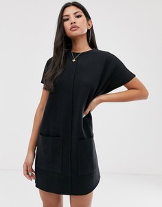 Мягкое платье-футболка с видимыми швами ASOS DESIGN-Черный