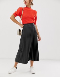 Черная юбка миди из искусственной кожи с плиссировкой ASOS DESIGN-Черный