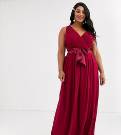 Малиновое платье макси с бантом на спине TFNC Plus Bridesmaid-Красный