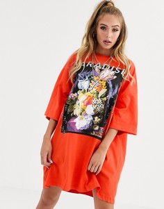 Платье-футболка с принтом "paradise" ASOS DESIGN-Мульти