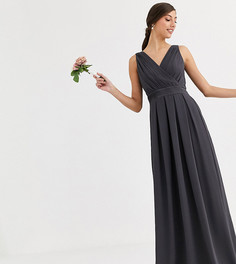 Серое платье макси с бантом на спине TFNC Tall Bridesmaid-Серый