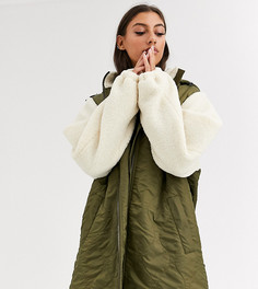 Стеганая куртка цвета хаки с рукавами из искусственной цигейки ASOS DESIGN Tall-Зеленый