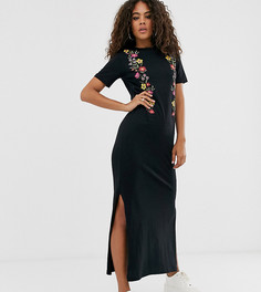 Платье-футболка миди с изображением цветов ASOS DESIGN Tall-Черный