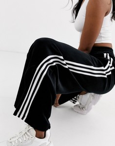 Черные бархатные брюки с отделкой кантом adidas Originals-Черный