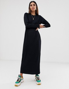 Черное платье‑футболка макси с длинными рукавами ASOS DESIGN-Черный