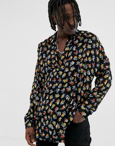 Oversized-рубашка с цветочным принтом и отложным воротником в стиле 90-х ASOS DESIGN-Черный