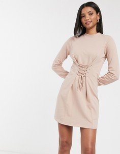 Розовое платье с отделкой под корсет River Island-Серый