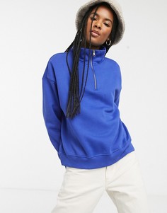 Свитшот кобальтового цвета с высоким воротом на молнии Monki-Синий