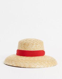 Бежевая соломенная шляпа с загнутыми полями и съемной завязкой ASOS DESIGN-Коричневый