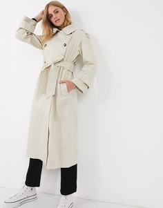 Светло-бежевый длинный тренч ASOS DESIGN-Белый