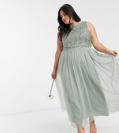 Шалфейно-зеленое платье мидакси без рукавов с пайетками Maya Plus Bridesmaid-Зеленый