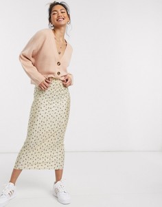 Прямая юбка макси цвета шампанского с мелким цветочным принтом и плиссировкой ASOS DESIGN-Мульти
