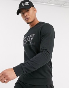 Черный свитшот с круглым вырезом и большим логотипом Armani EA7