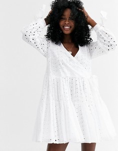 Белое платье-трапеция мини с запахом ASOS DESIGN-Белый