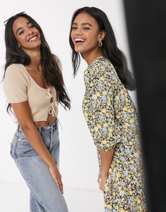 Свободное платье мини с цветочным принтом желтого цвета Miss Selfridge-Черный