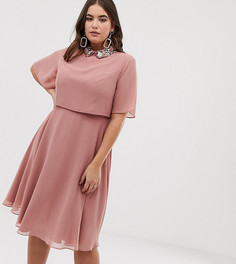 Платье миди с кроп-топом и рельефной отделкой на воротнике ASOS DESIGN Curve-Розовый