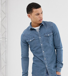 Выбеленная джинсовая рубашка зауженного кроя в стиле вестерн ASOS DESIGN Tall-Синий