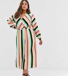 Платье макси в полоску с запахом ASOS DESIGN Curve-Мульти