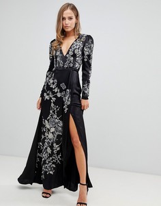 Атласное платье макси с цветочной отделкой камнями ASOS EDITION-Белый