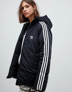 Черное двустороннее пальто с тремя полосками adidas Originals-Черный