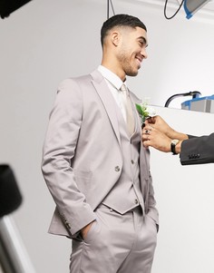 Серый приталенный пиджак из эластичного хлопка ASOS DESIGN wedding