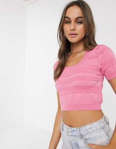 Трикотажный кроп-топ со сборками ASOS DESIGN-Розовый