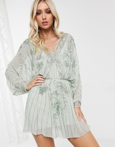 Платье мини с отделкой и рукавами-кимоно ASOS DESIGN-Белый